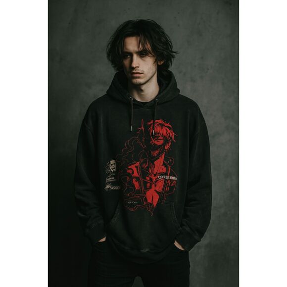 Corpse Husband 20 Black Front Cap Pullover Hoodie Top   Mens Size Medium - Picture 2 of 12